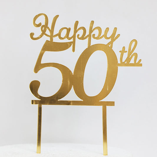 Gold Acrylic Happy 50th Cake Topper