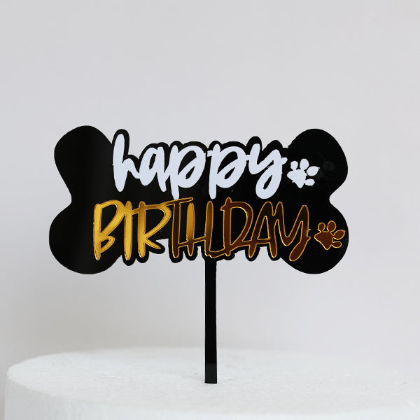 Black Acrylic Happy Birthday Big Bone Cake Topper