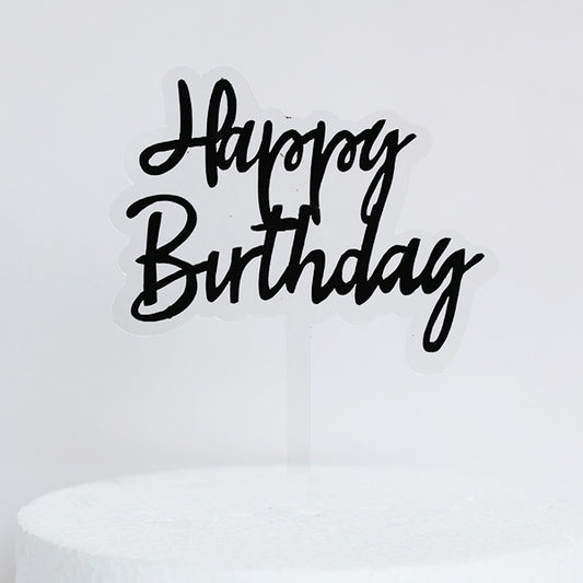 Black Acrylic Happy Birthday Cake Topper