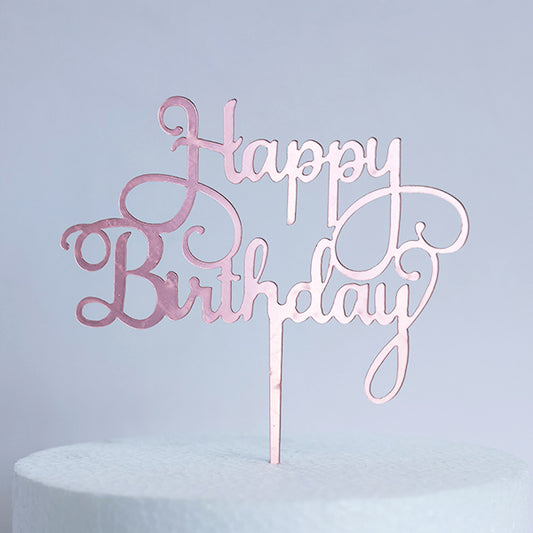 Rose Gold Acrylic Happy Birthday Cake Topper