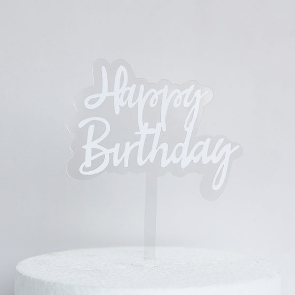 White Happy Birthday Cake Topper