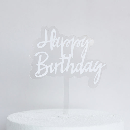 White Happy Birthday Cake Topper