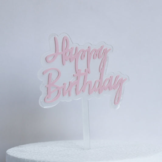 Pink Acrylic Happy Birthday Cake Topper