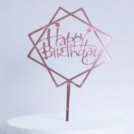 Pink Acrylic Happy Birthday Cake Topper
