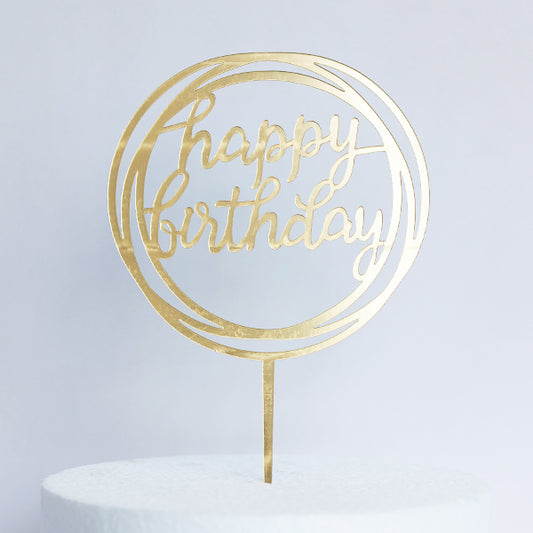 Gold Acrylic Happy Birthday Geometric Topper