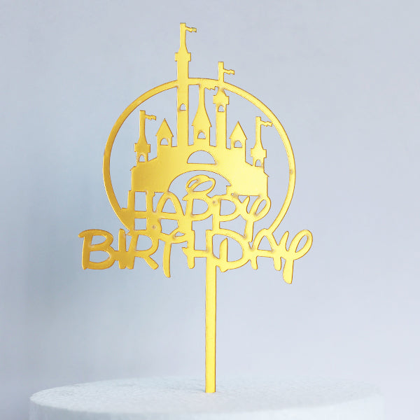 Gold Acrylic Happy Birthday Castle Cake Topper