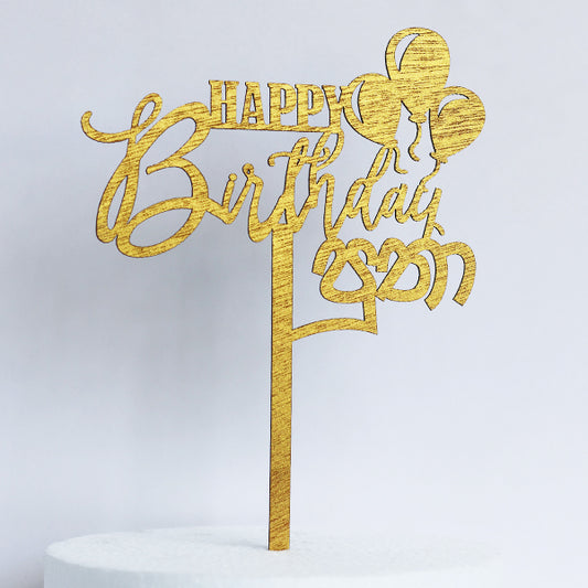 Gold Wooden Happy Birthday Putha Cake Topper