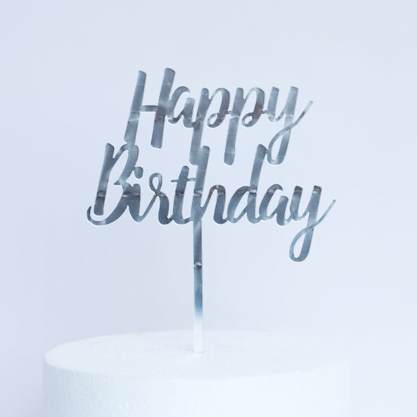 Silver Acrylic Happy Birthday Cake Topper