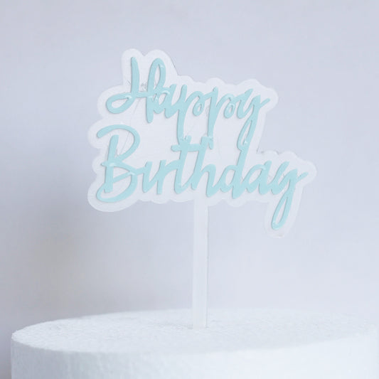 Pastel Blue Acrylic Happy Birthday Cake Topper