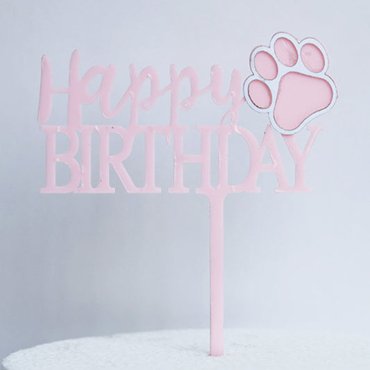 Pink Acrylic Happy Birthday Paw Cake Topper
