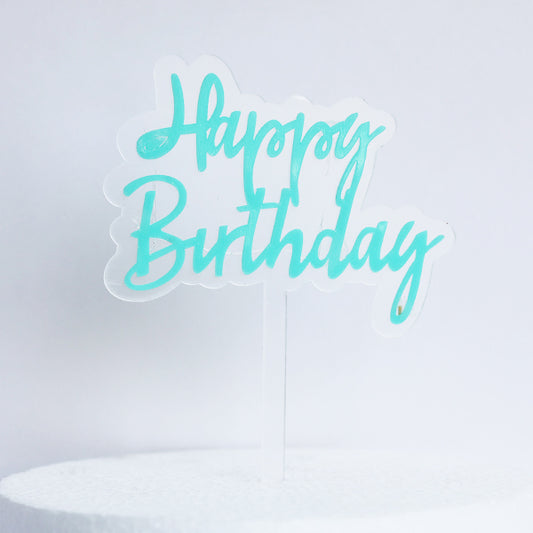 Pastel Blue Acrylic Happy Birthday Cake Topper