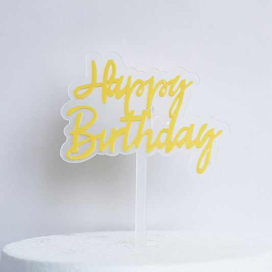 Yellow Acrylic Happy Birthday Cake Topper