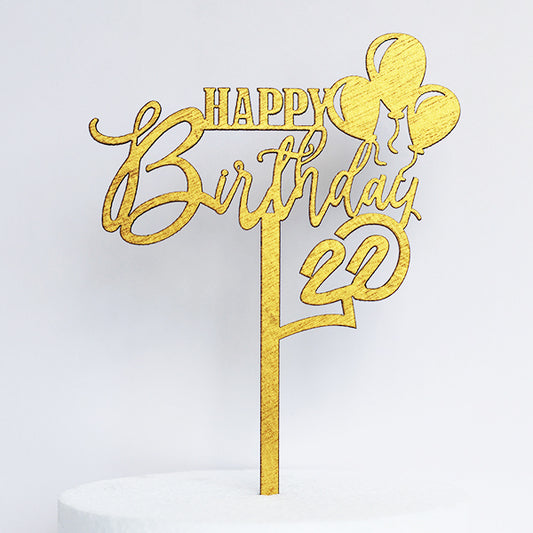 Gold Wooden Happy Birthday Duwa Cake Topper
