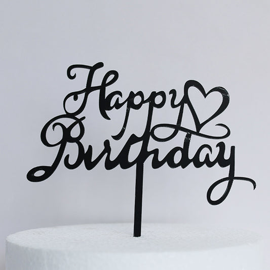 Black Acrylic Happy Birthday Heart Cake Topper