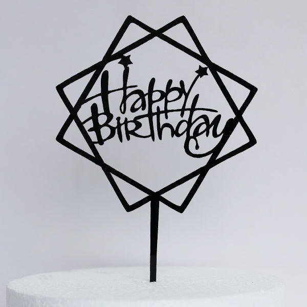Black Acrylic Happy Birthday Cake Topper