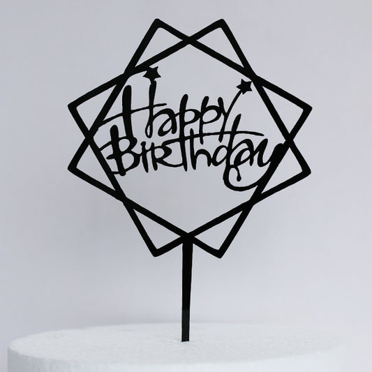 Black Acrylic Happy Birthday Cake Topper