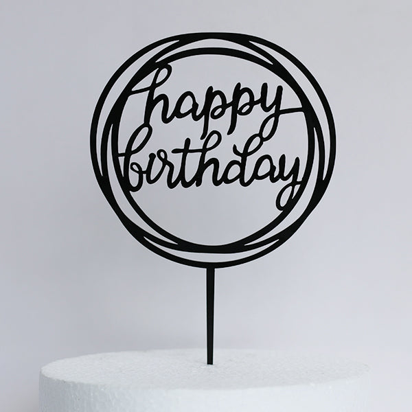 Black Acrylic Happy Birthday Geometric Cake Topper