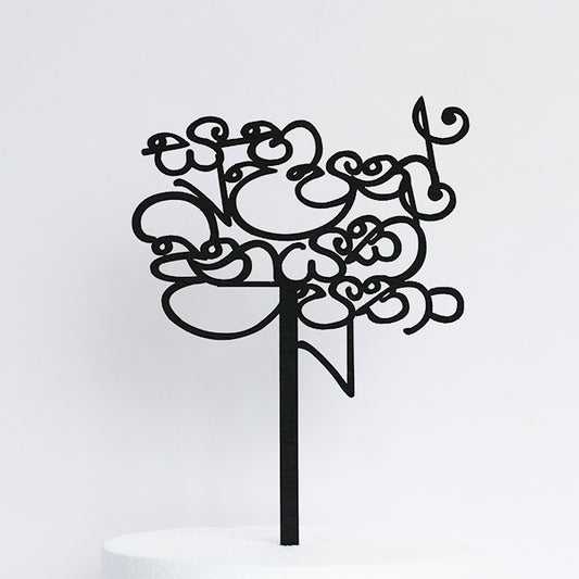 Black Wooden Happy Birthday Putha Sinhala Cake Topper