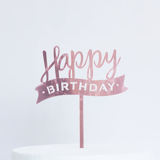 Rose Gold Acrylic Happy Birthday Cake Topper