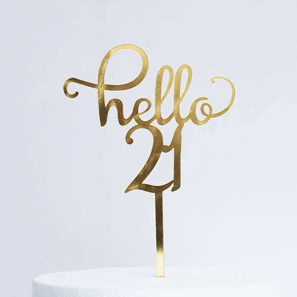Gold Acrylic Hello 21 Cake Topper