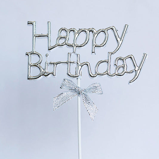 Silver Plastic  Happy Birthday Cake Topper