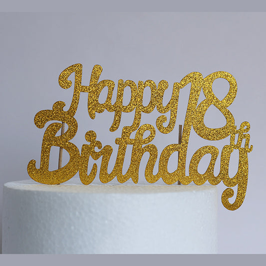 Gold Glitter Happy 18th Birthday Cake Topper