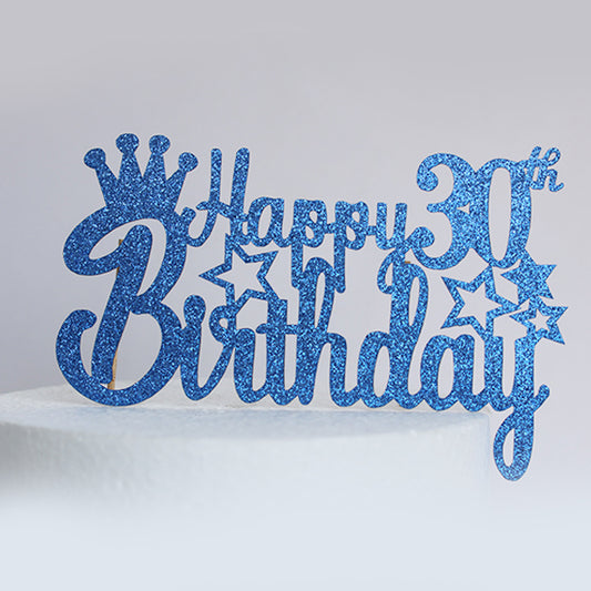 Blue Glitter Happy 30th Birthday Cake Topper