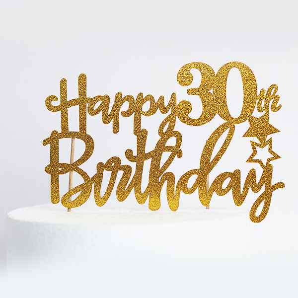 Gold Glitter Happy 30th Birthday Cake Topper