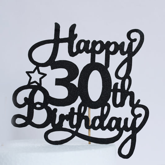 Black Glitter Happy 30th Birthday Cake Topper
