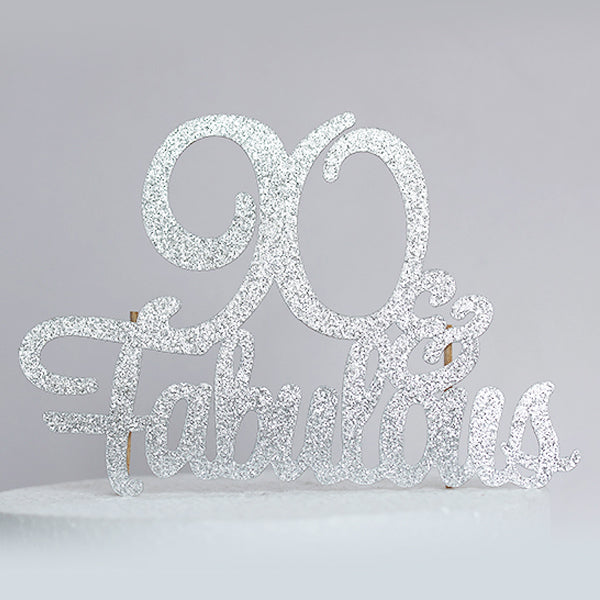 Silver Glitter 90 & Fabulous Cake Topper