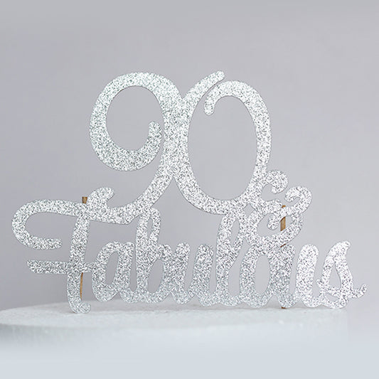 Silver Glitter 90 & Fabulous Cake Topper