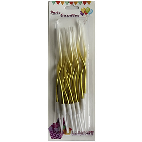 White and Gold Twisted Tri-Colour Curved Candles