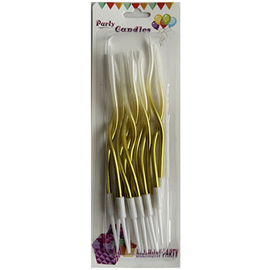 White and Gold Twisted Tri-Colour Curved Candles