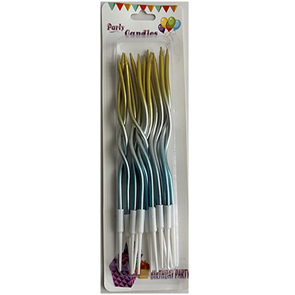 Teal and Gold Twisted Tri-Colour Curved Candles