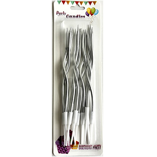Metallic Silver Long Twisted Candles