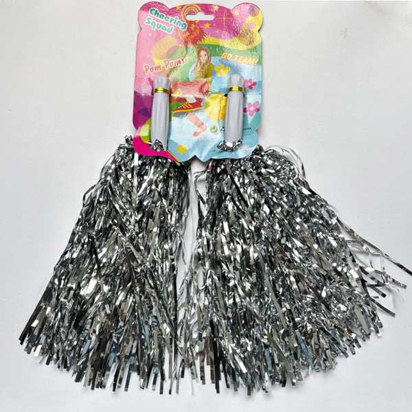 Cheer leading pom Poms Foil Silver
