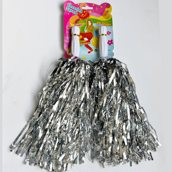 Cheer leading pom Poms Laser Silver