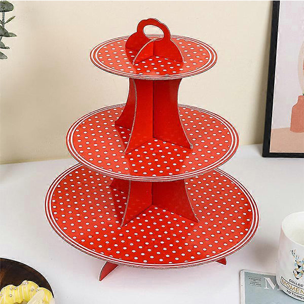 3 Tier Red Polka Dot Cupcake Stand