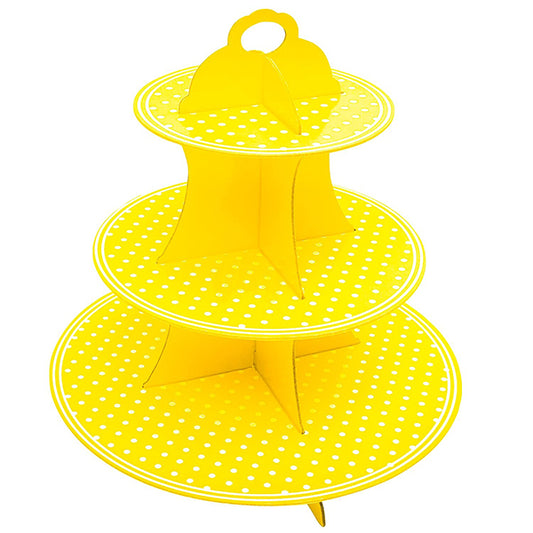 3Tier Yellow Polka Dot Cupcake stand