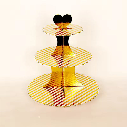 3 Tier Metallic Gold Stripe Cupcake Stand