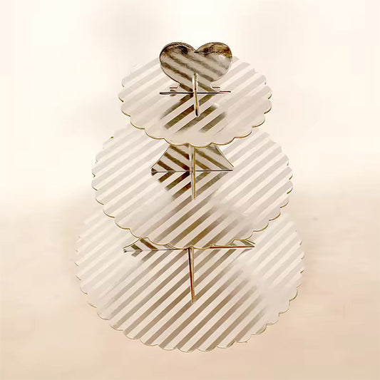 3 Tier Metallic Silver Stripes Cupcake Stand