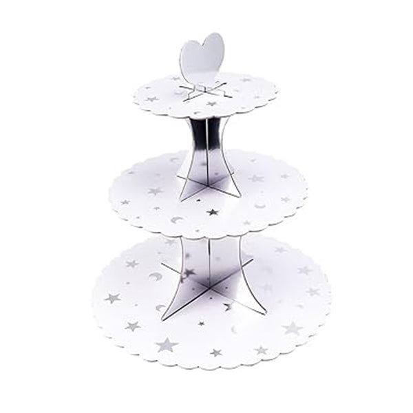 3 Tier Silver Cupcake Stand With Moon & Stars