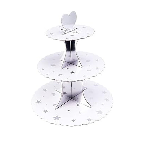 3 Tier Silver Cupcake Stand With Moon & Stars