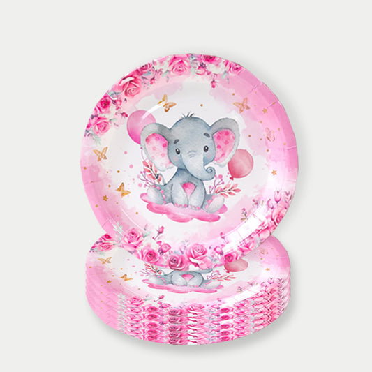 Pink Elephant Theme Paper Plates