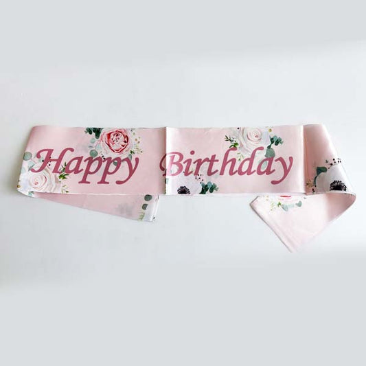 Floral Pink Happy Birthday Sash
