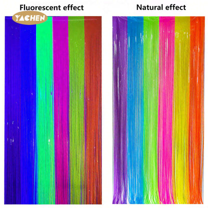 Fluorescent Pastel Orange Foil  Fringe Curtain