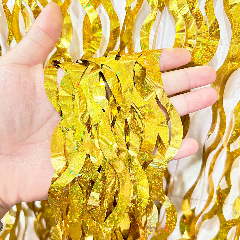 Wavy Laser Gold Foil Fringe Curtain