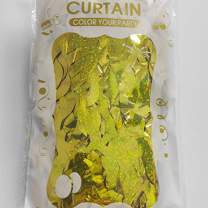 Wavy Laser Gold Foil Fringe Curtain