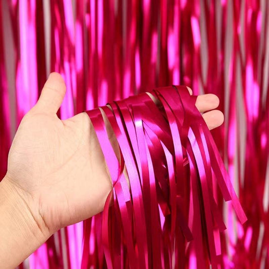 Matte Hot Pink Foil Fringe Curtain