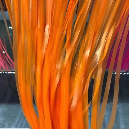 Fluorescent Pastel Orange Foil  Fringe Curtain